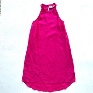 Sigrid Olsen pink halter linen shift sundress XS high low style